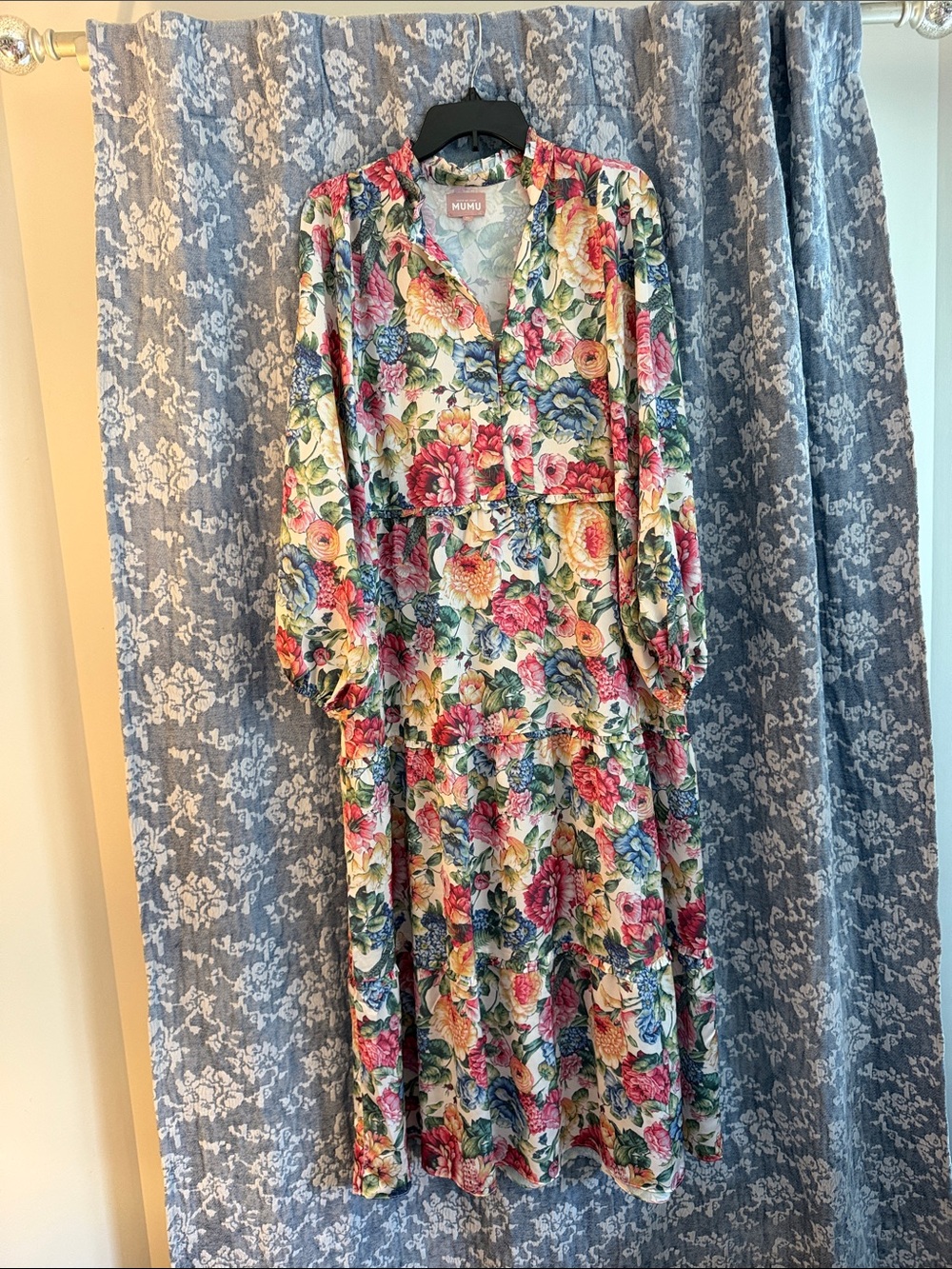 Show Me Your MuMu Floral Midi Dress in Cream, Pink, Yellow, Blue, Green